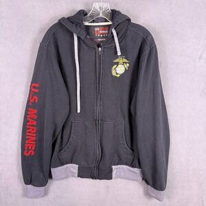 USMC Marine Corps Hoodie Full Zip Black US Honor L Sweatshirt Made In USA Logo